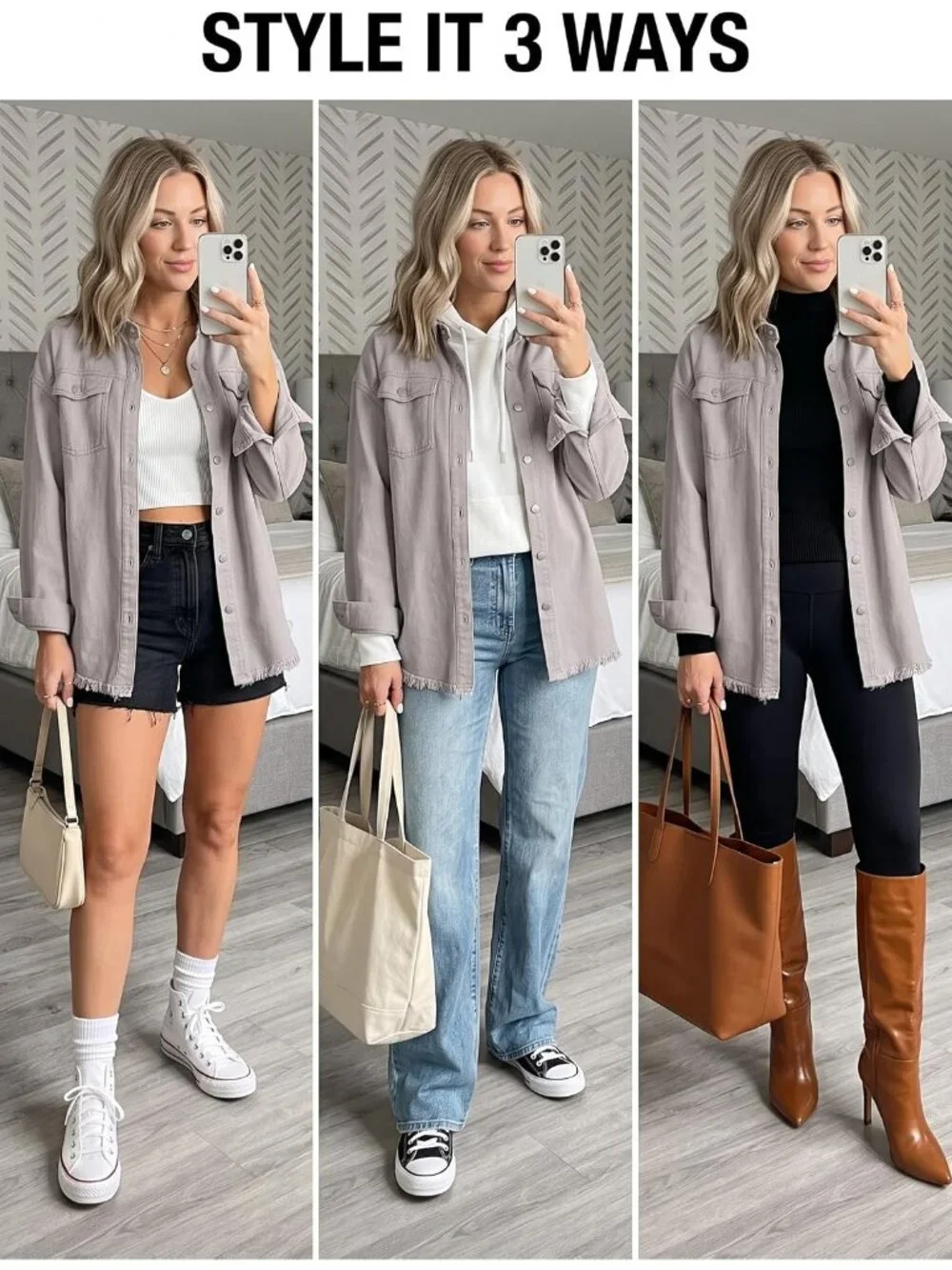 Women's Grey Denim Button Down Oversized Distressed Boyfriend Jean Jacket